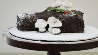 Birch Yule Log Cake with Meringue Mushrooms — Under A Tin Roof