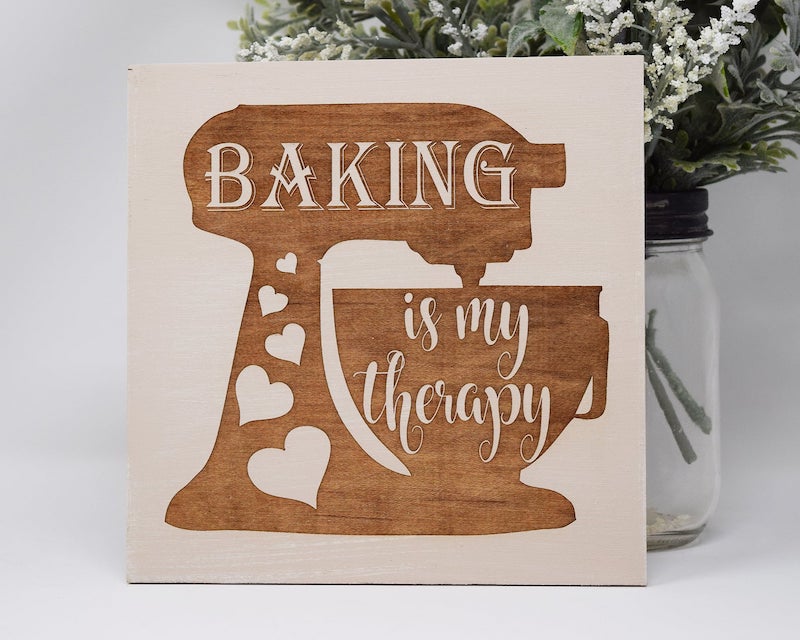 baking is my therapy handmade wooden sign - shop our collection of Etsy's unique & thoughtful gift ideas for the baker, curated by Minette Rushing's southern baking blog
