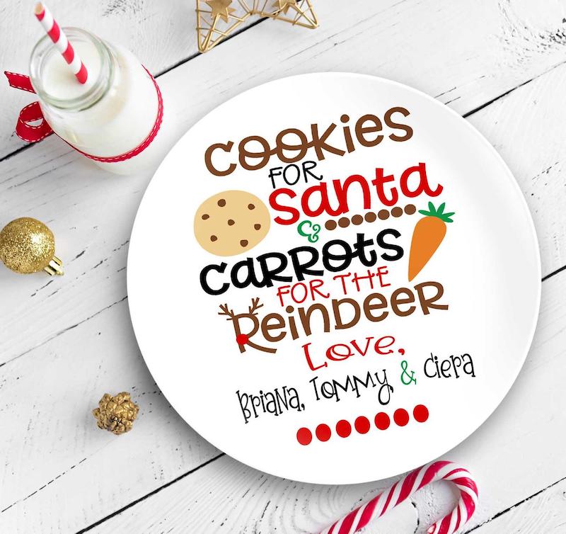 personalized plate for santa's cookies   - shop on Etsy for holiday cookie swap supplies