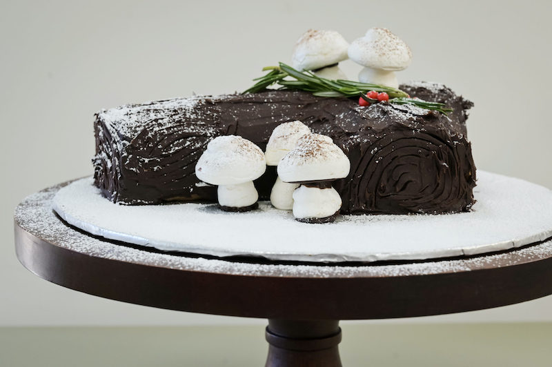 classic yule log buche de Noel cake recipes from Minette Rushing Custom Cakes