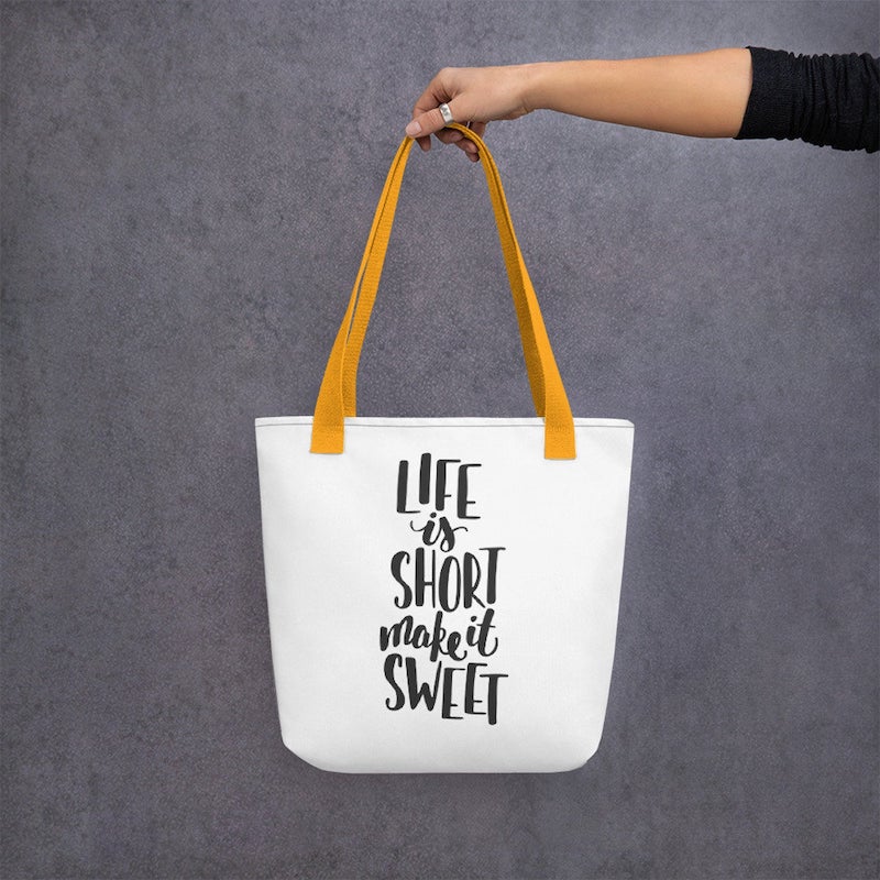 life is short make it sweet baking tote - - shop our collection of Etsy's unique & thoughtful gift ideas for the baker, curated by Minette Rushing's southern baking blog