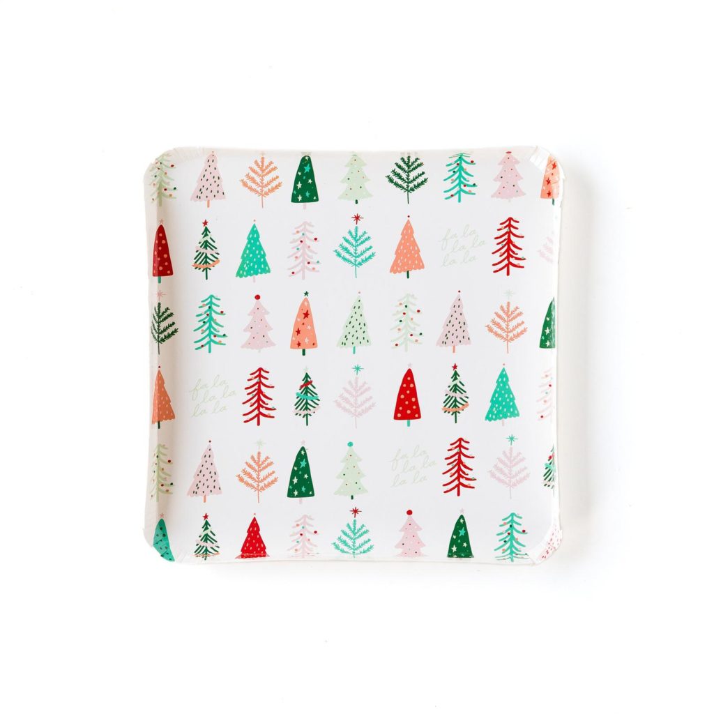 modern christmas trees - disposable paper plate - shop on Etsy for holiday cookie swap supplies
