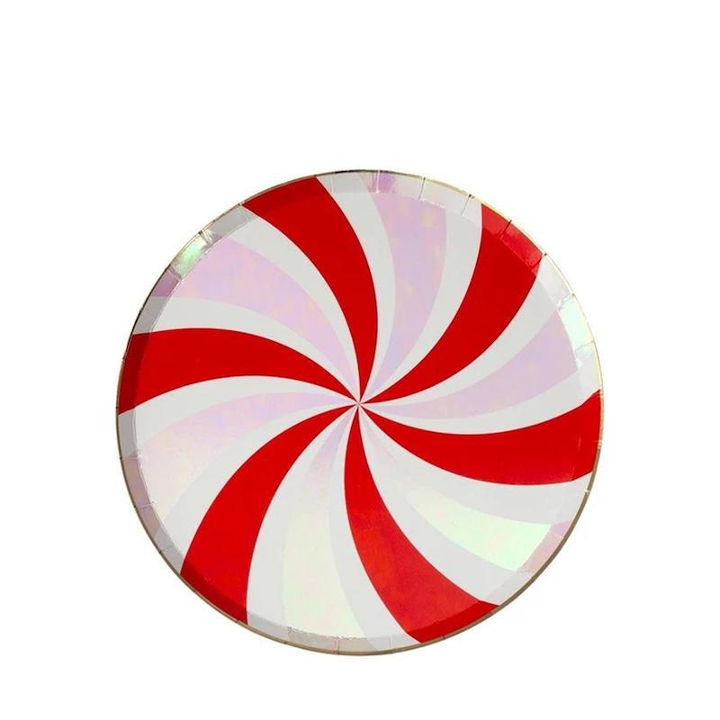 peppermint swirl - disposable paper plate - shop on Etsy for holiday cookie swap supplies